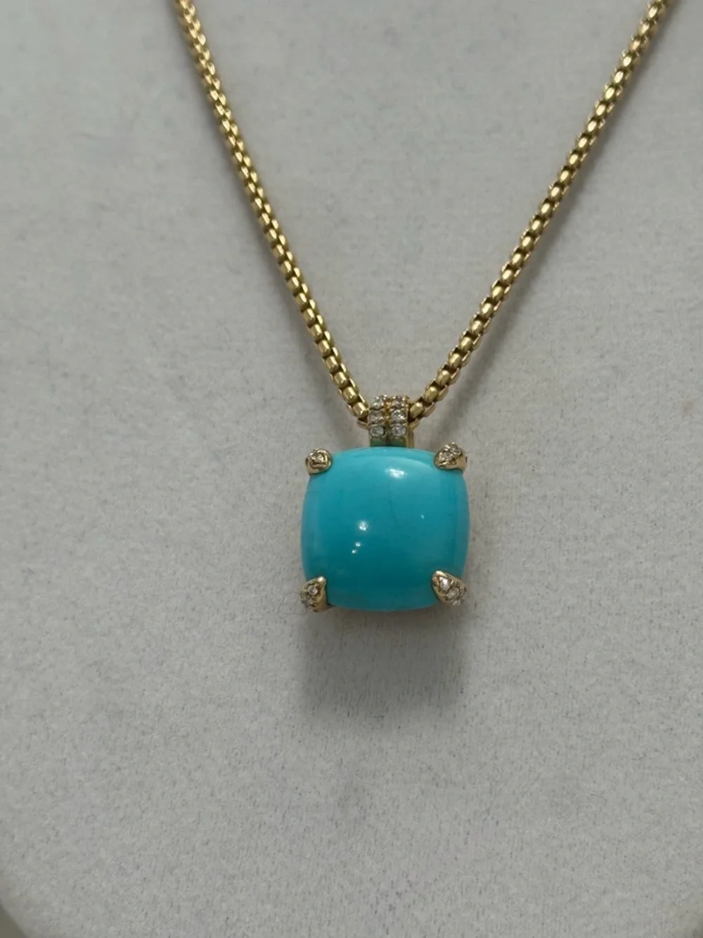 David Yurman 18K Yellow Gold Chatelaine Turquoise Diamond Pendant Necklace - Picture 8 of 11